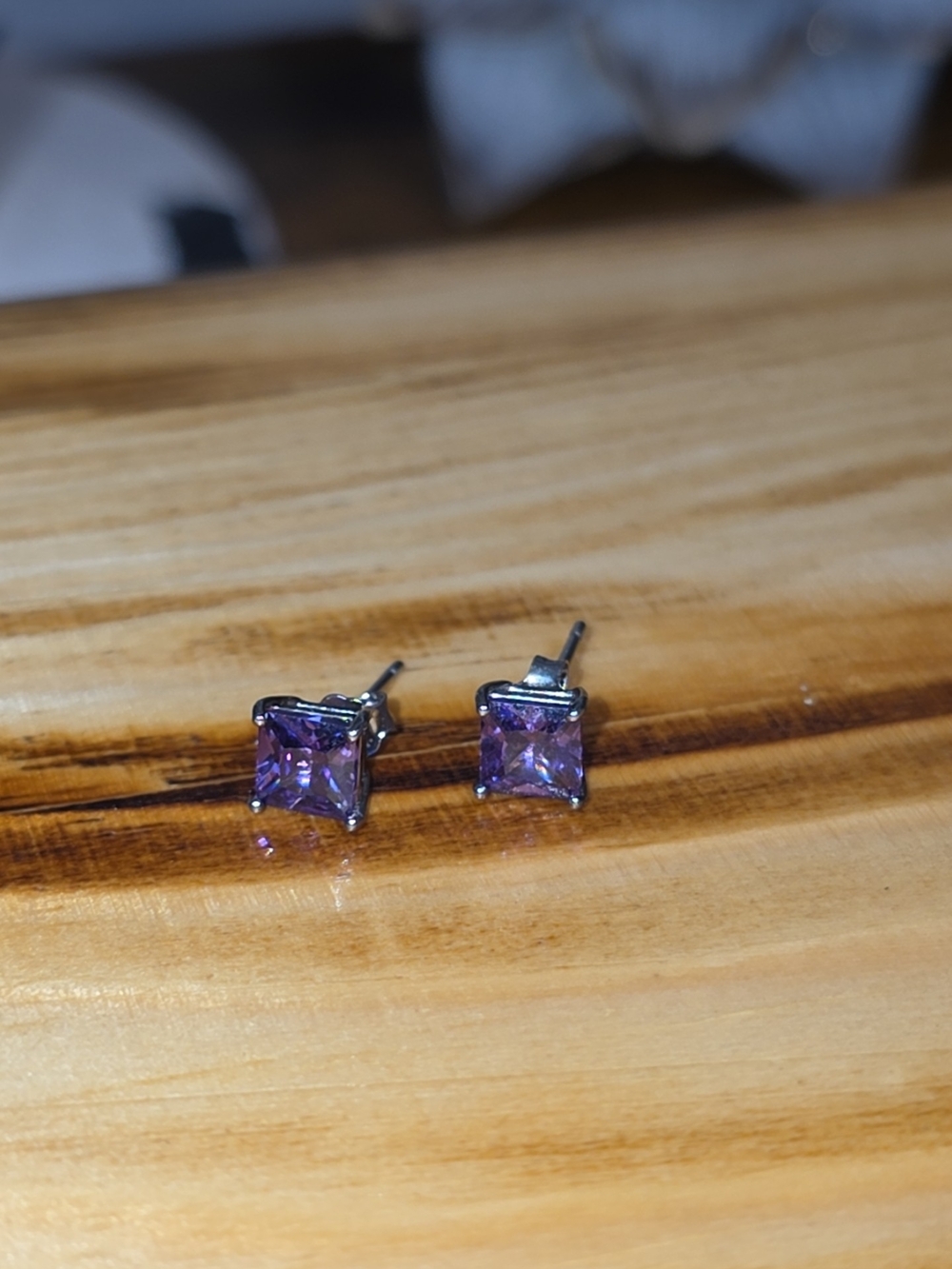Sterling Silver Purple Square Stud Earrings
